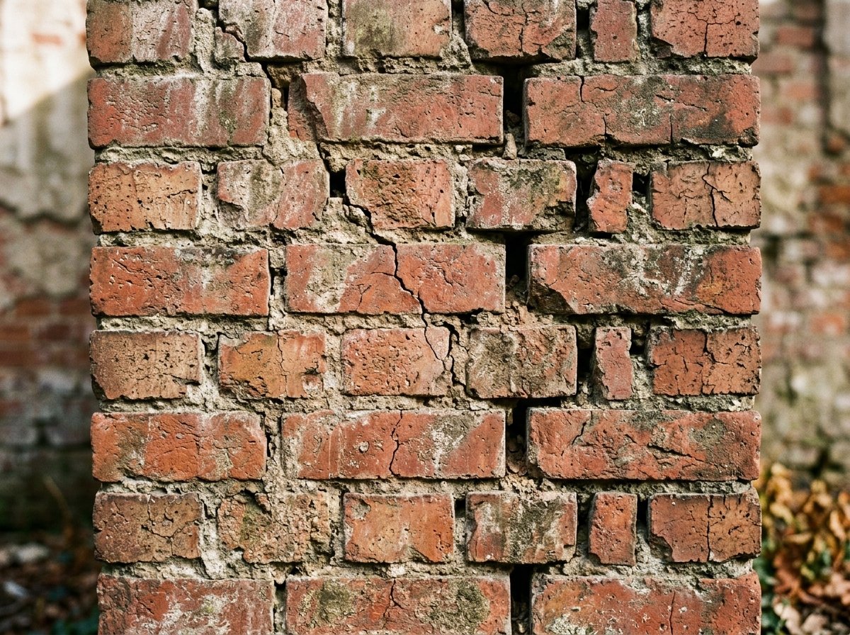Weathered brick wall before restoration